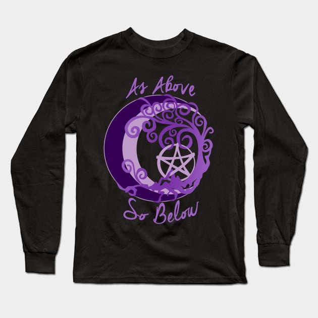 Wiccan Pagan Witch Tree of Life, As Above, So Below Art pentacle Long Sleeve T-Shirt by BeesEz